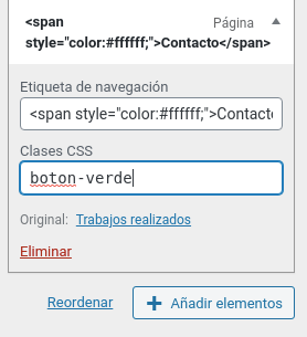 Cambiar el color de un elemento del menú en WordPress Personalizador