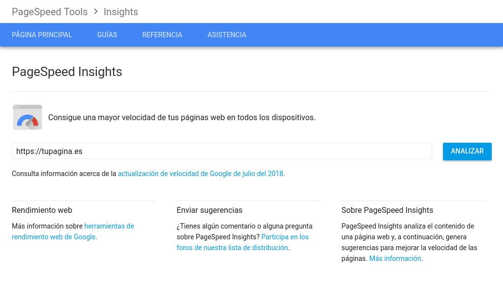 PageSpeed Mejorar velocidad web