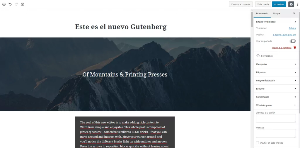 Gutenberg para WordPress ini