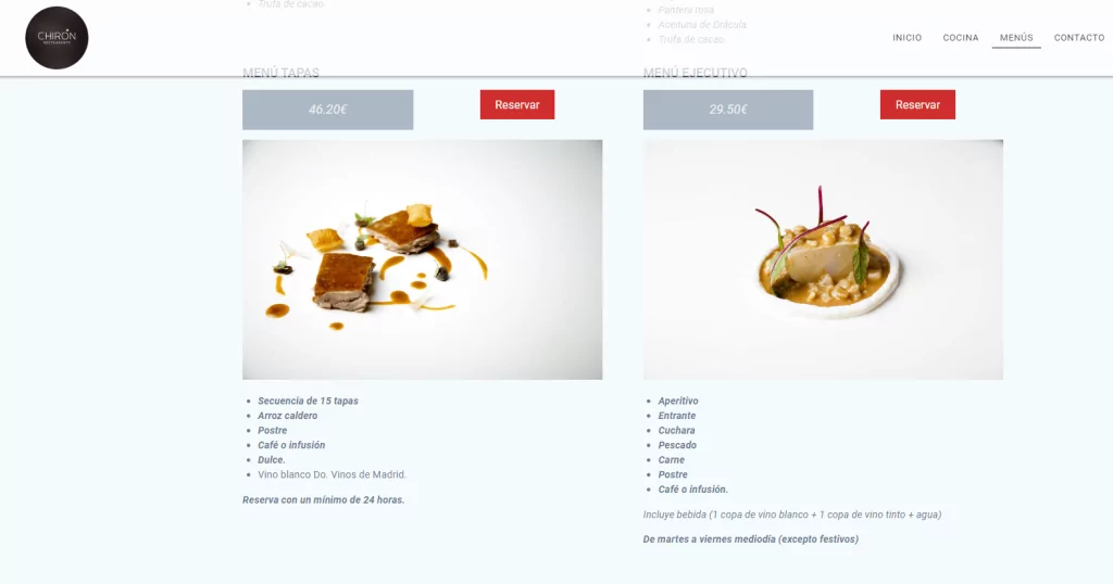 Diseño web para restaurante 3