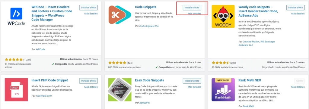 Code Snippet en WordPress