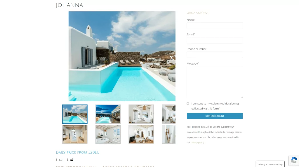 Diseño para web de viajes de lujo alquiler