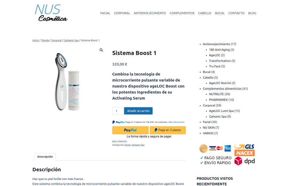 Nus cosmética producto