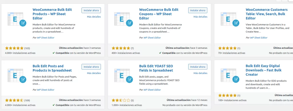 Plugins gestion productos WP Sheet Editor