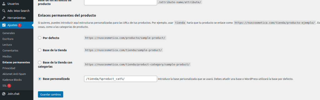 Gestión de base de categoría WooCommerce