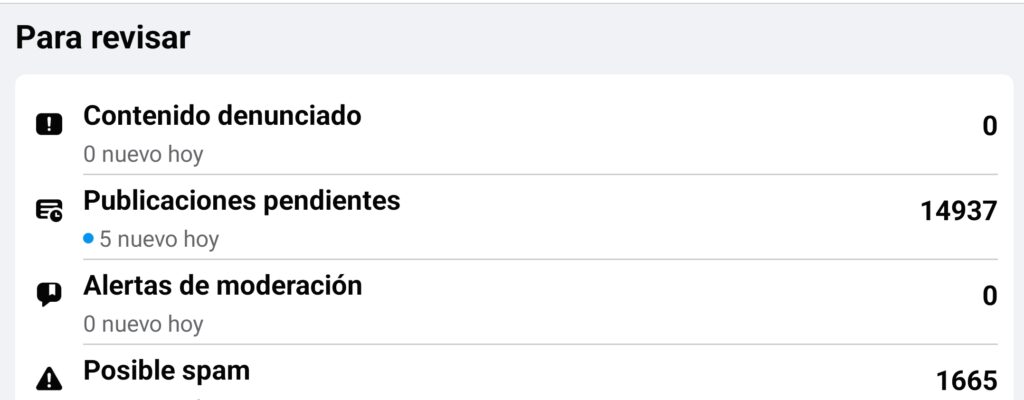 Publicaciones pendientes en un grupo de Facebook para revisar