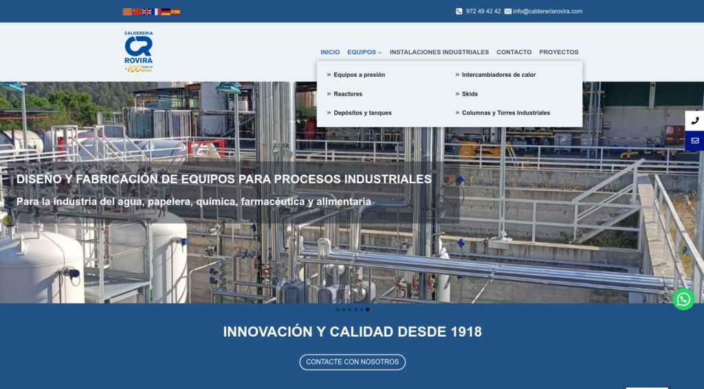 Calderería Rovira inicio menú