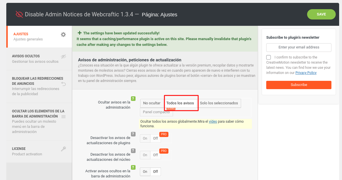 Eliminar publicidad de plugins del admin de WordPress