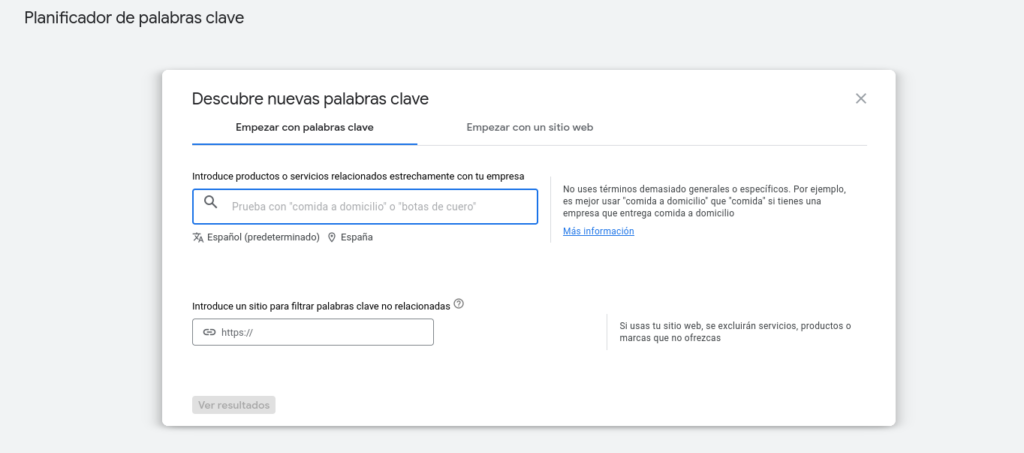 Planificador de palabras clave de Google