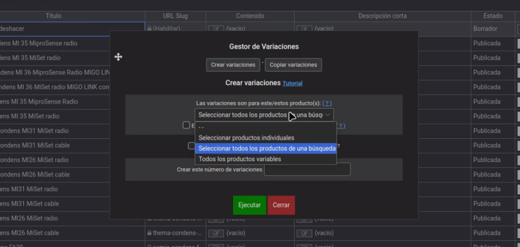 Creación de variaciones en Sheet Editor
