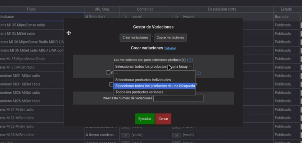 Creación de variaciones en Sheet Editor