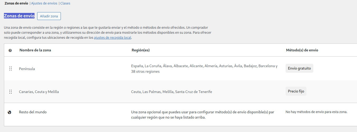 Orden correcto zonas de envío WooCommerce