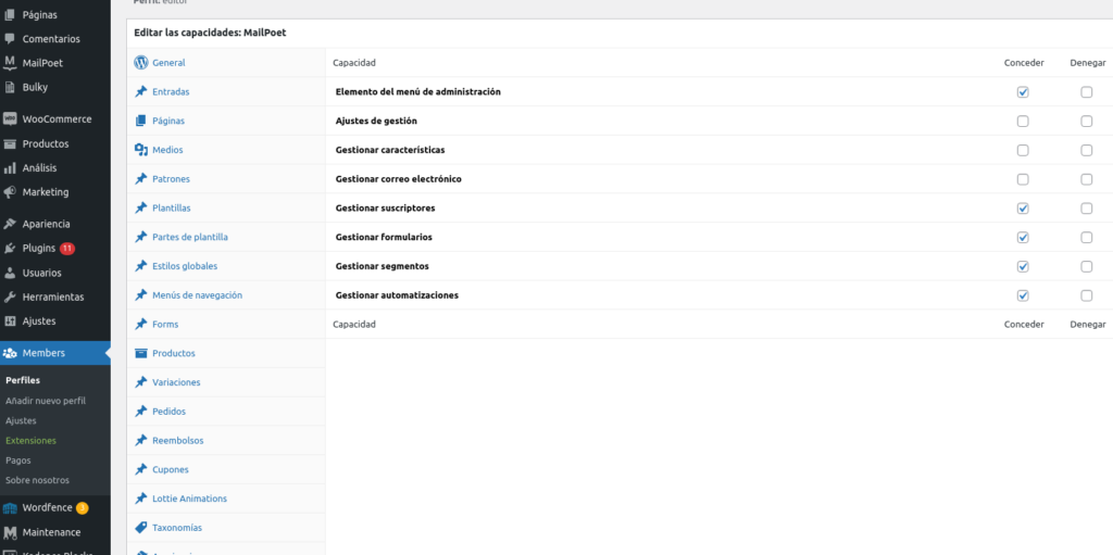 Roles y permisos de usuarios en WordPress