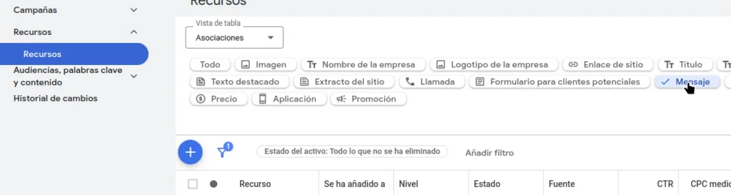 Recursos Mensajes de WhatsApp Google Ads