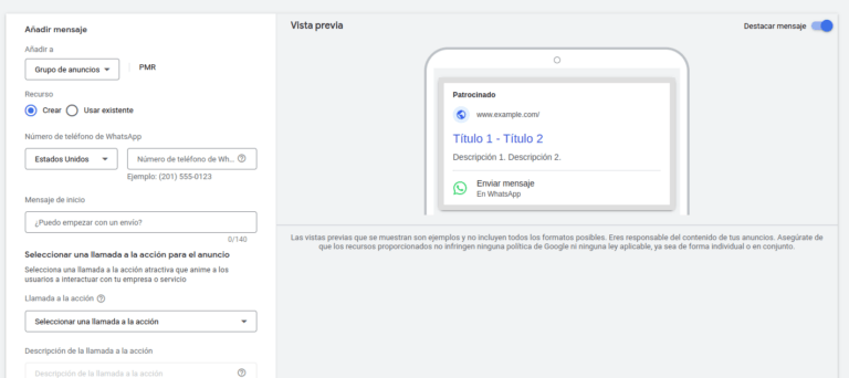 WhatsApp en Google Ads