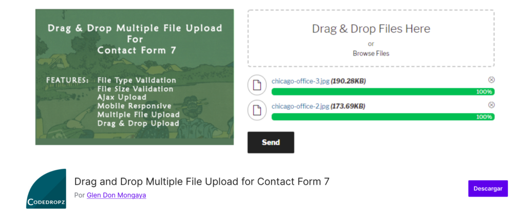 Permitir a los usuarios subir múltiples archivos en Contact Form 7 Drag and Drop Multiple File Upload