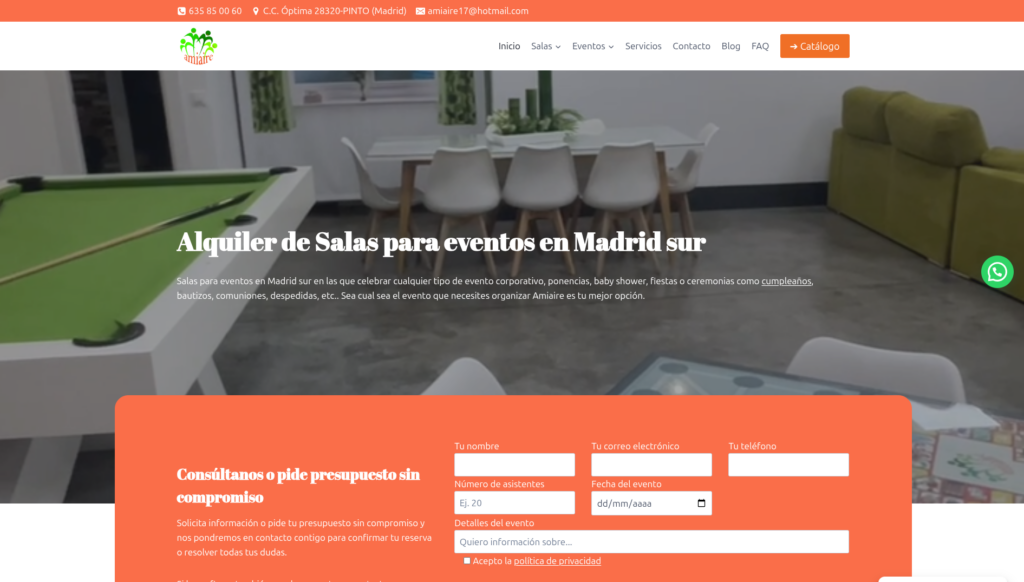 Diseño web para salas de eventos en Madrid 1